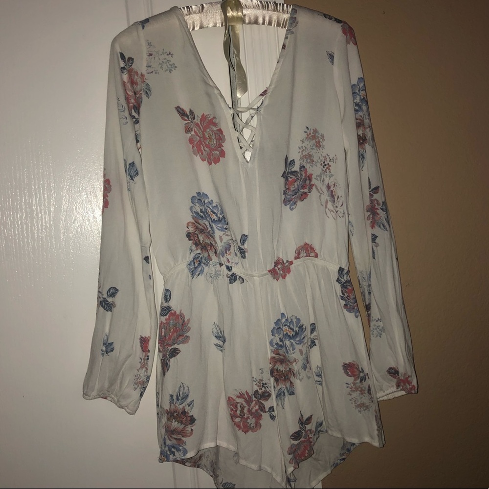 White Floral Criss Cross Neck Romper